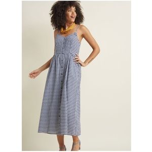 Midi Gingham Button Modcloth Dress Black White